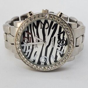 42MM Geneva Women's Watch Zebra‎ Dial Crystal Bezel Gray Band 6.5" New Battery